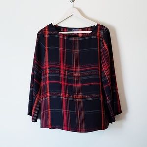 Vince Camuto Black and Red Plaid Top